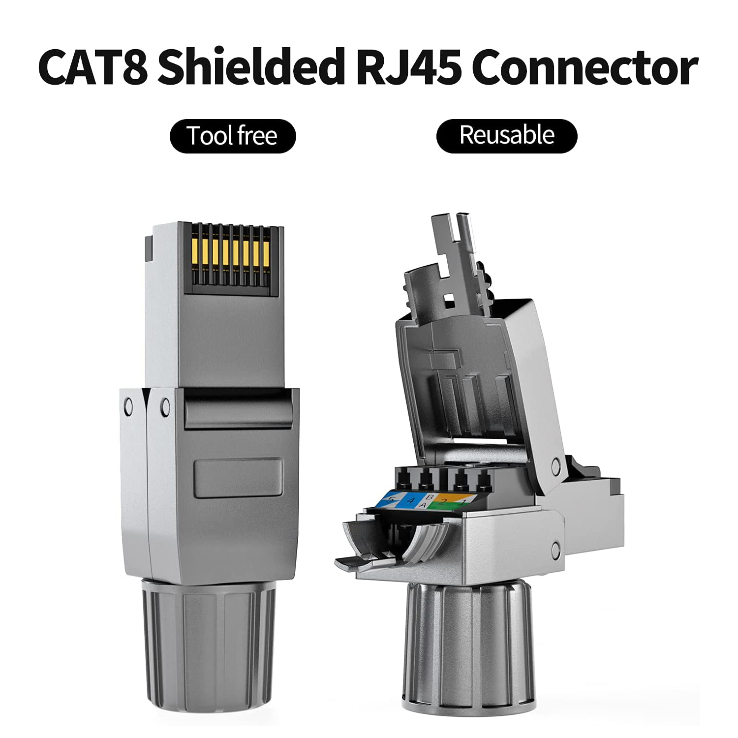 ZoeRax Cat8 Cat7 Cat6a Conectores RJ45 Herramienta Libre Industrial Ethernet Easy Jack Enchufe de terminación Modular RJ45 blindado - 1PCS