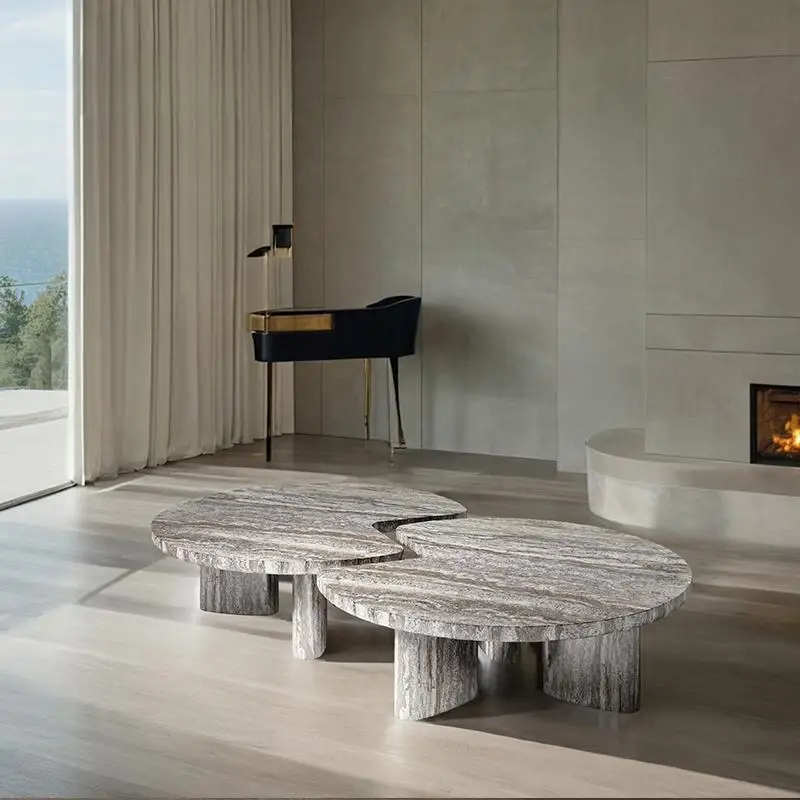 Conjunto de mesa de centro de mármore geométrico de luxo, mesa central moderna de pedra natural para sala de estar, designer premium, personalizável