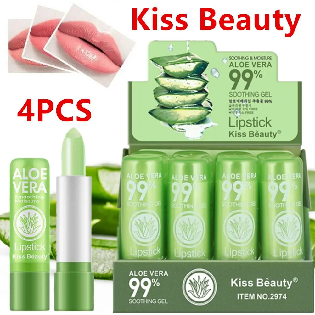 4Pcs 알로에 베라 립스틱 컬러 변경 립 밤 지속 모이스춰 라이징 모이스춰 라이징 방수 온도 변화 립 밤