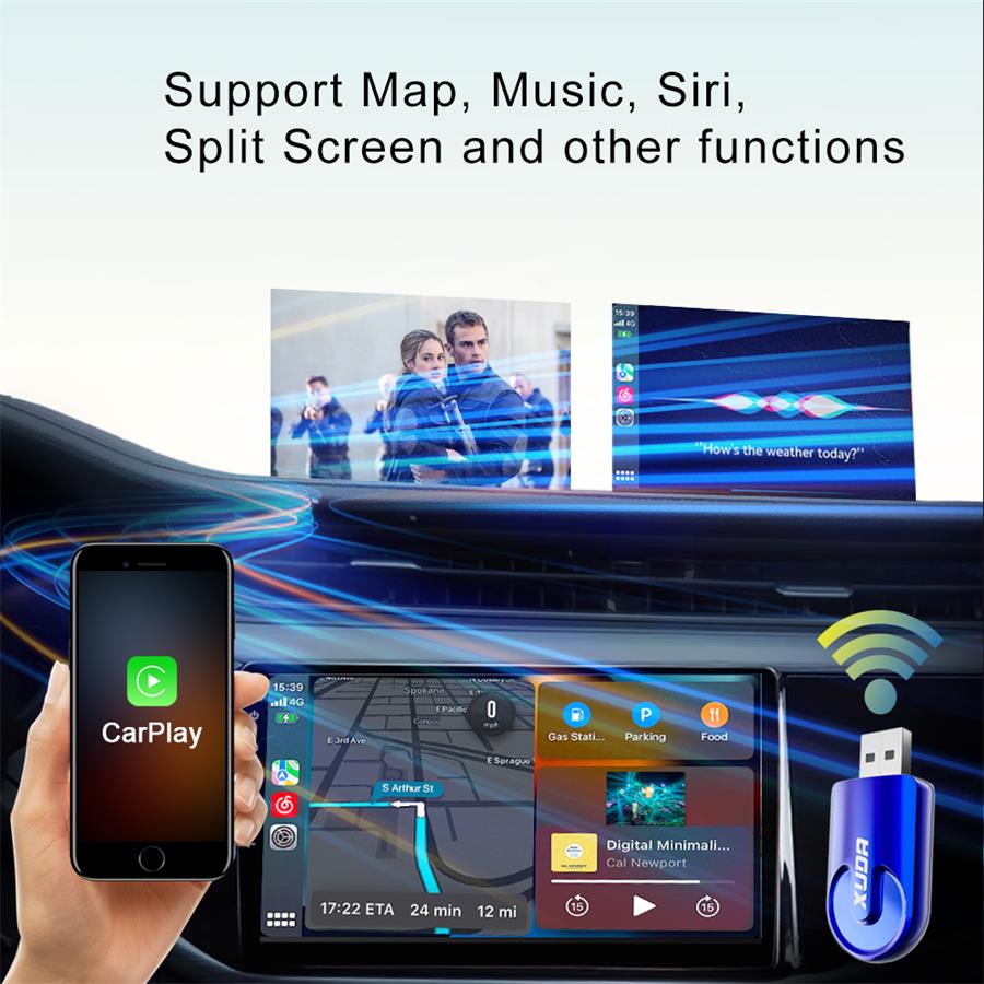 2-in-1 Wireless Carplay Android Auto AI Box verkabelt mit Wireless Carpay Mini Adapter Bluetooth für Autoradio mit verkabeltem Carplay Box
