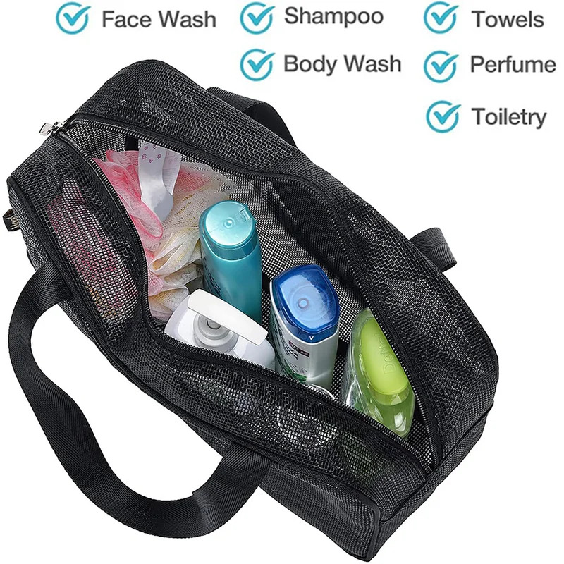Borsa tote per doccia in rete Borsa per cosmetici Borsa per doccia multifunzionale Organizzatore da toilette portatile di grande capacità