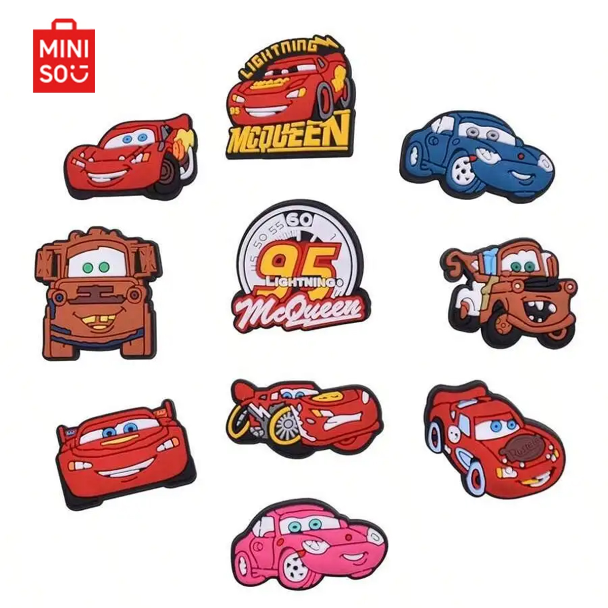 MINISO 10pcs Cars Shoe Decorations Accessories Charms For Clogs Bogg Bag Bubble Slides Sandals