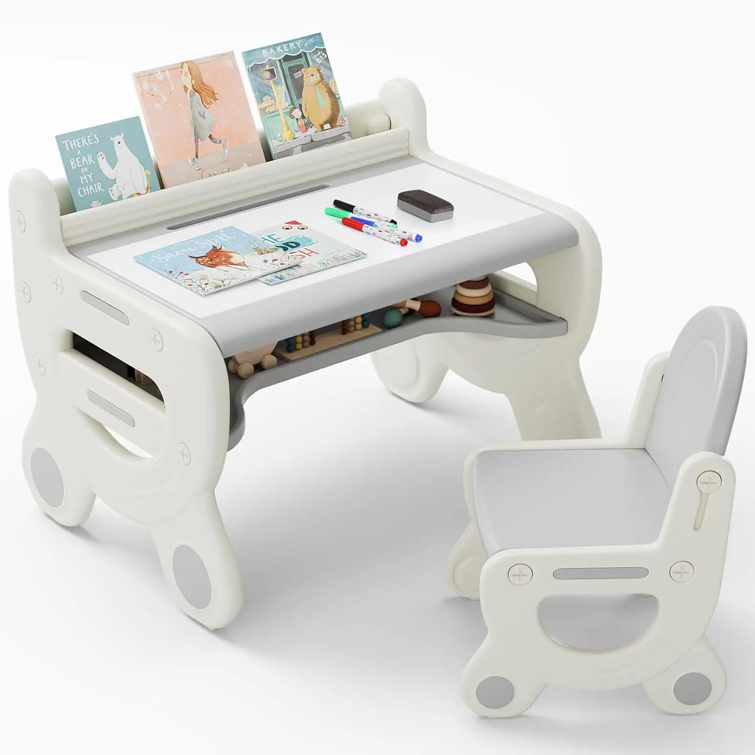 Conjunto de mesa e cadeira infantil, mesa de atividades infantis de plástico com cadeira, conjunto de mesa e cadeira para crianças pequenas para leitura, desenho, tempo de lanche