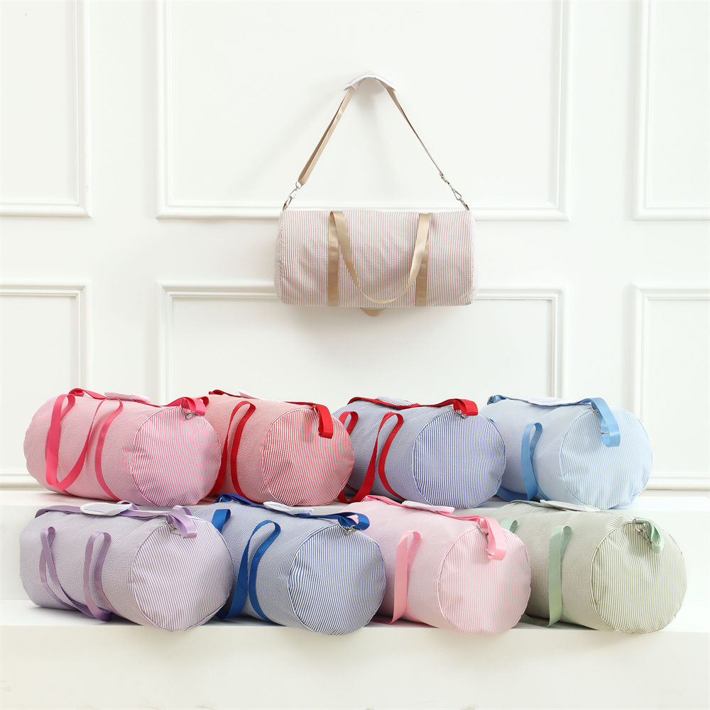 Gestreifte Reisetasche für Kinder, Jungen und Mädchen, Seersucker-Reisetasche für die Nacht, Tanztasche, Weekender-Tasche für Kleinkinder