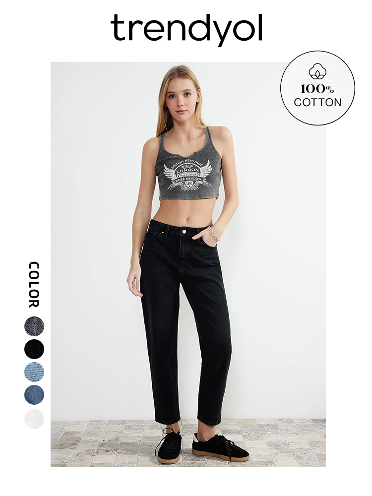Trendyol TYZA Damskie 100% bawełniane dżinsy z wysokim stanem New Spring Autumn Skinny Fit, wielokolorowe spodnie Casualowe spodnie