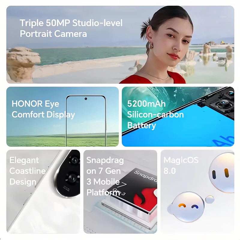Глобальная версия смартфона HONOR 200 5G Snapdragon 7 Gen 3 Android 14 6,7-дюймовый AMOLED-дисплей 5200 мАч аккумулятор телефона
