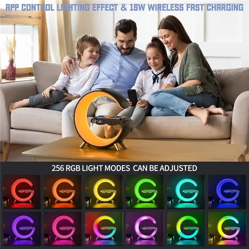 Multifunktion ale kabellose Ladestation Wecker Lautsprecher App RGB Licht Schnell ladestation für iPhone x 11 12 13 14 Samsung