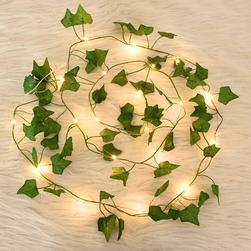 2/5/10M Foglie di seta False Creeper Foglia verde Ivy Vite LED Luci della stringa per la casa Matrimonio Appeso Ghirlanda Piante artificiali Decor