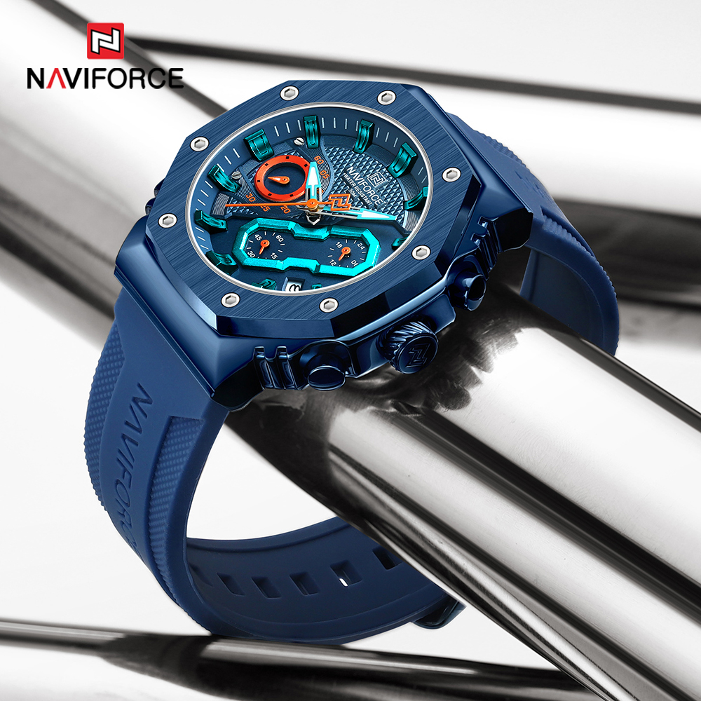Naviforce นาฬิกาควอตซ์กันน้ำสำหรับผู้ชายผู้หญิงนาฬิกาข้อมือคู่รักแบรนด์หรูสายซิลิโคนเรืองแสงนาฬิกาคู่รัก