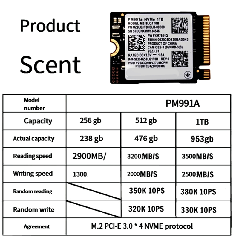 SSD PM991A  256G 512GB 1TB PCIe 3.0x4 NVME 2230 PM991a  M.2 2230 Nvme handheld device expands Steam deck hard drive For Samsung