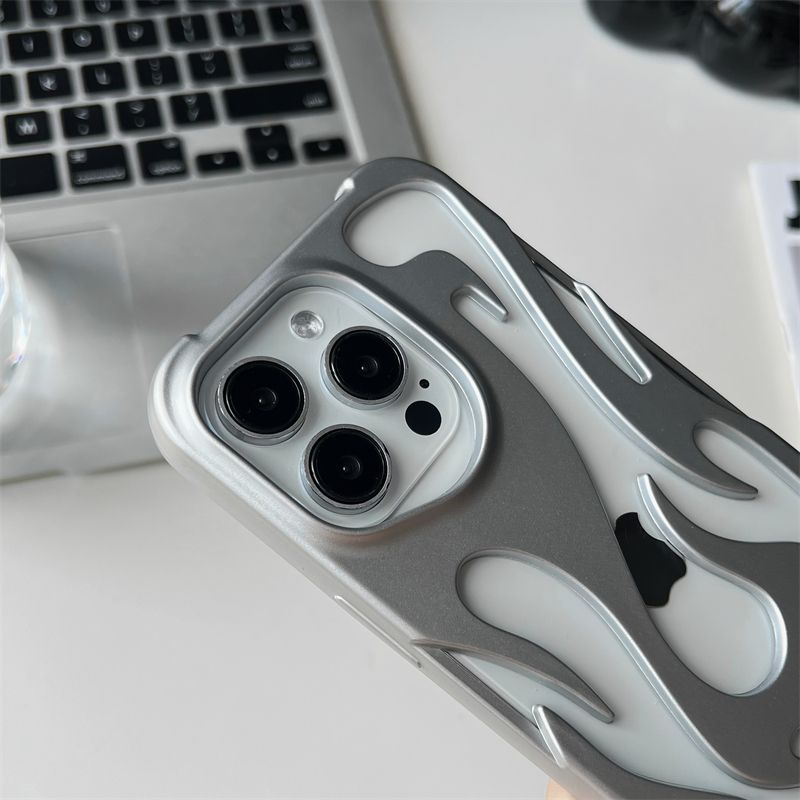 New 3D Flame pattern Hollow Slim Phone Case for iPhone 16 15 14 13 12 11 Pro Max 16E 15 14 16 Plus Shockproof Protective Cover