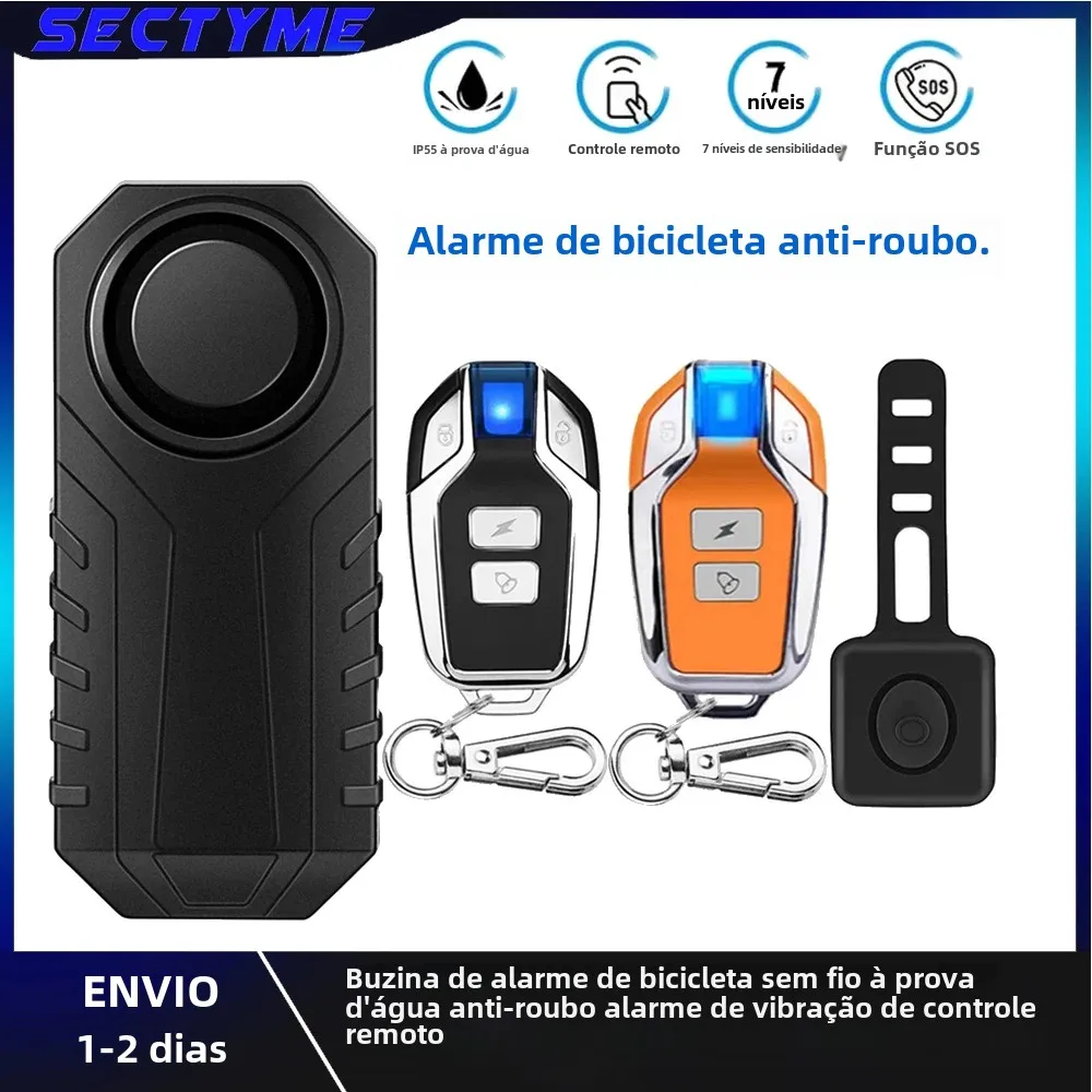 Sectyme buzina de alarme de bicicleta, sem fio, à prova d'água, antirroubo, controle remoto, alarme de vibração para bicicleta, motocicleta, scooter elétrica