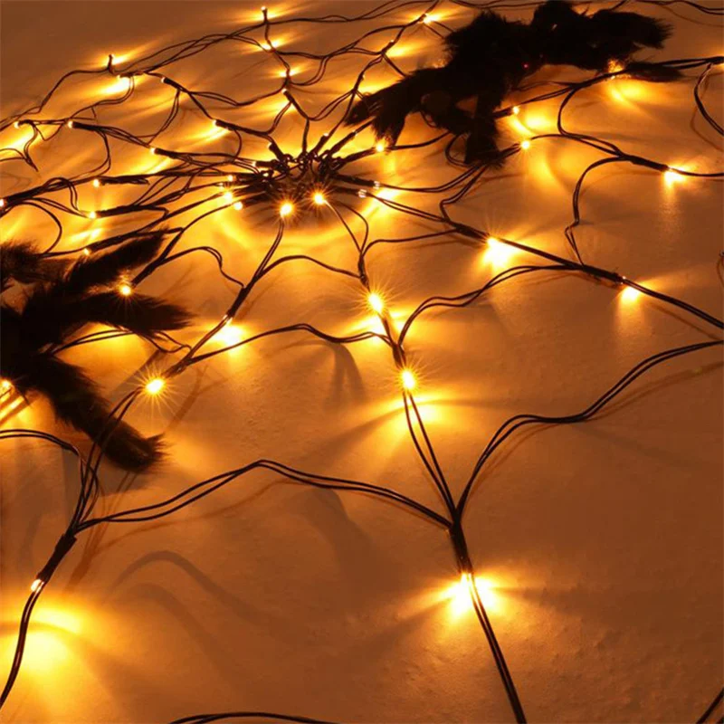 100cm Diameter Halloween Spider Web Lights USB 8Modes Spider Web Wall Net Lights For Scary Halloween Decoration Garland