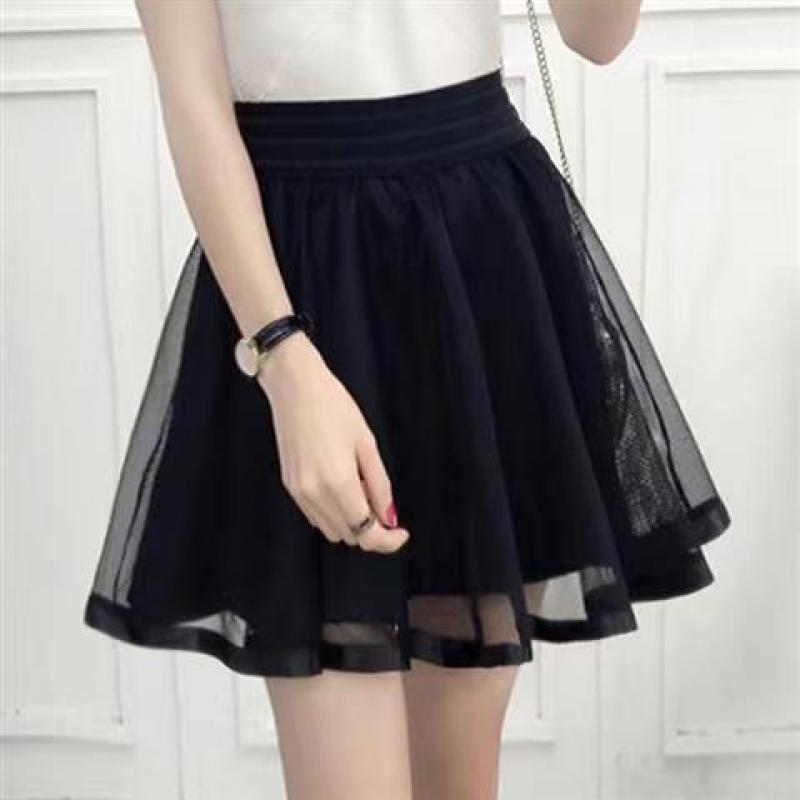 Estate nuova gonna elastica A vita alta donna tutto-fiammifero una linea Shaggy gonna corta maglia nera pizzo pieghettato colore puro giovane moda