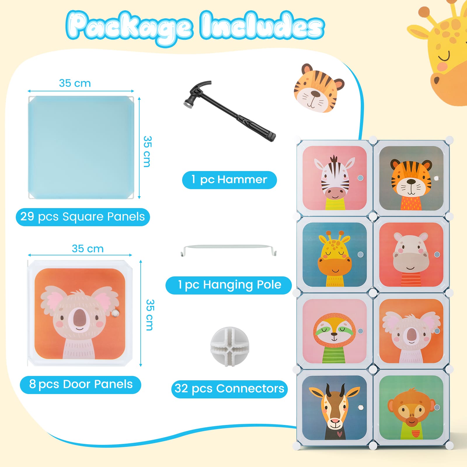 DORTALA Portable Kids Wardrobe 8-Cube Baby Closet Dresser-Blue