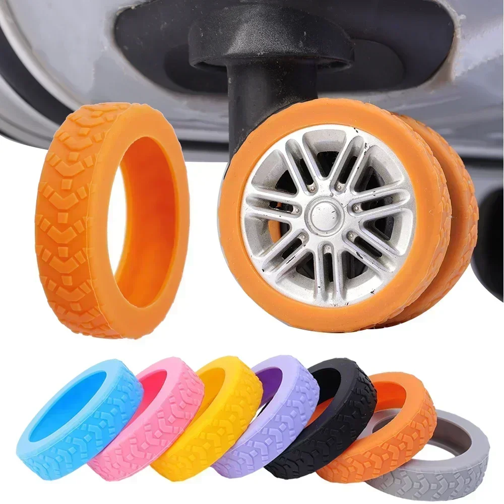 8/24 pçs engrossar textura protetor de rodas de silicone para bagagem reduzir o ruído rodas de bagagem de viagem capa acessórios de bagagem