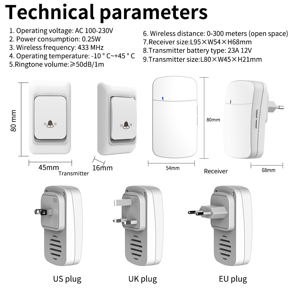 กลางแจ้งไร้สาย Doorbell กันน้ํา House CHIME Kit 300M REMOTE EU UK US Plug บ้านสวนระยะไกลยินดีต้อนรับ My Melody ประตู Bell