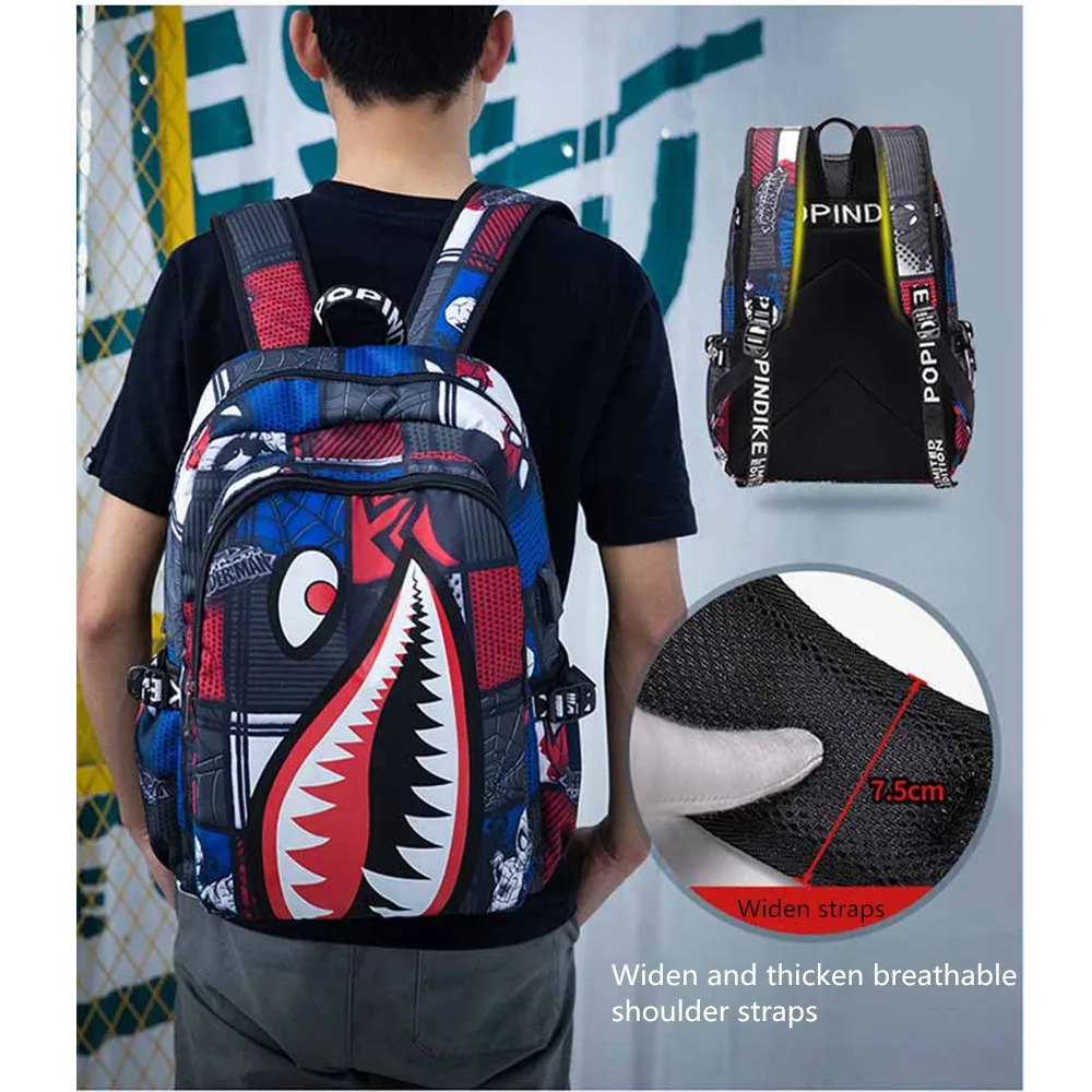 Cool shark mouth prints bagpack boy camuflaje bolsas universitarias unisex mochilas escolares impermeables bolsas de gran capacidad para estudiantes