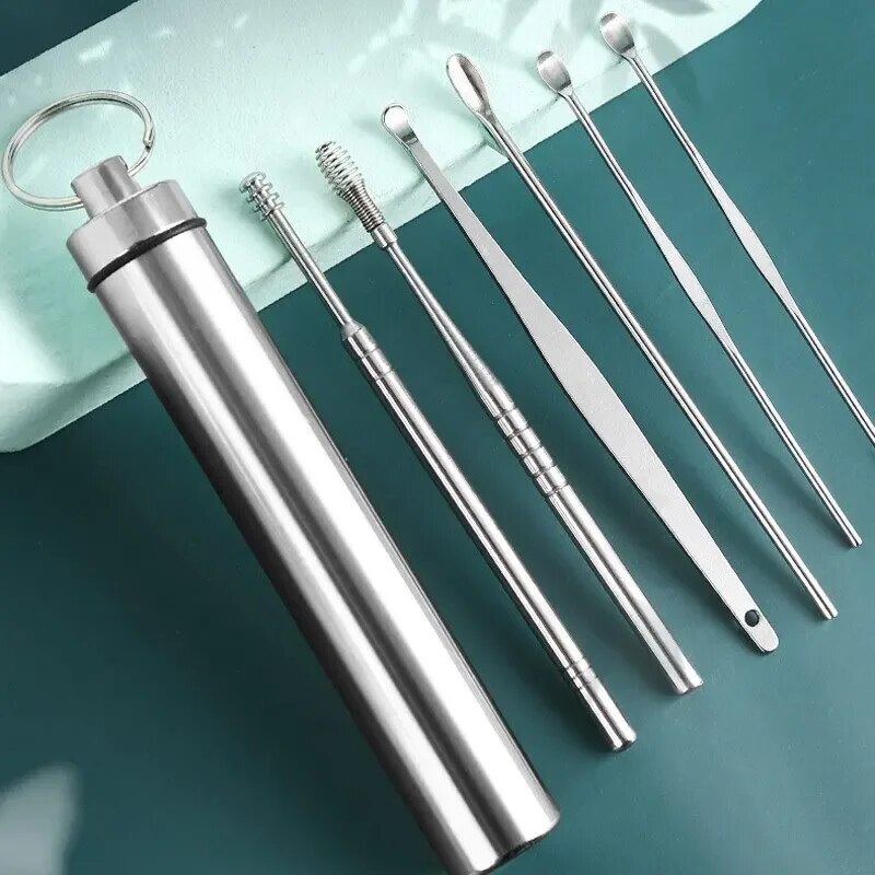 Portátil Ear Pick Set para Adultos, Limpeza de Orelha, Ear Picking, Conveniente, Portátil, Doméstico, 6 Pcs