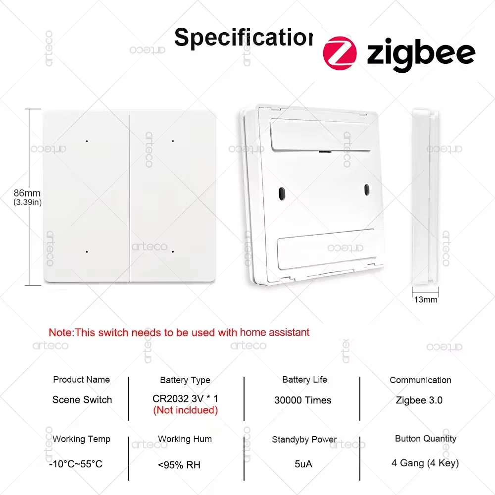 Zigbee Smart Scene Switch Draadloze afstandsbediening met drukknop Smart Home Automation Scenarioschakelaar Werkt met Home Assistant