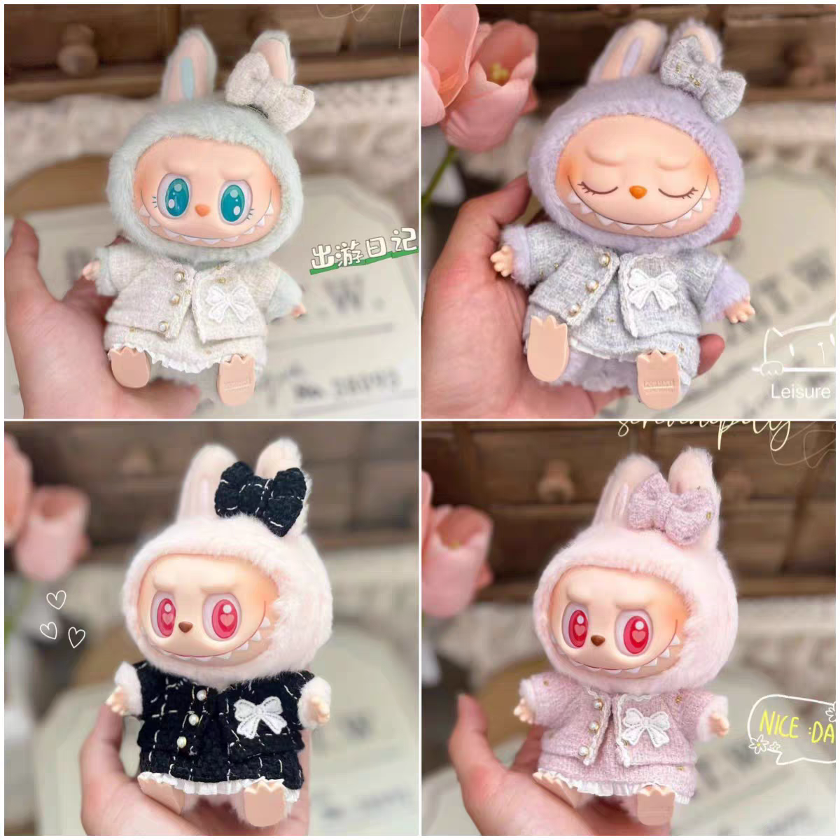 Süße Puppenkleidung Outfit Zubehör Klassisches Kleid Set für 17CM Labubu V2 Mini Puppen Kleidung Mädchen Kind Geschenk Labubu Ropa