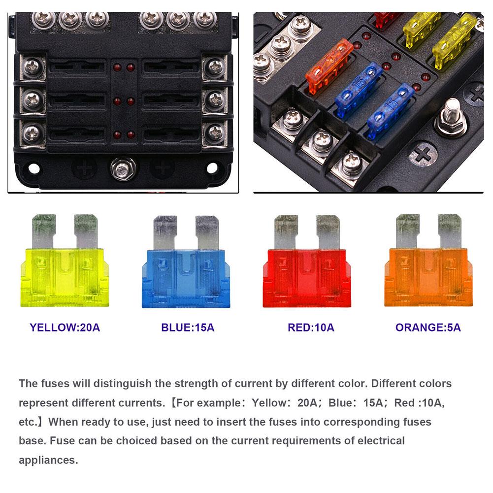 6/12 Ways Fuse Box LED Warning Indicator 12V 32V Power Distribution Panel Car Boat Fuse Box Holder With Plastic Cover