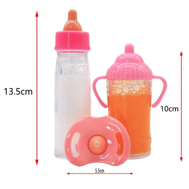 Large size Baby Doll Feeding Bottle Set Baby Care Toy Stroller 2pcs Milk And Juice Bottles With Toy Pacifier For Baby Dolls