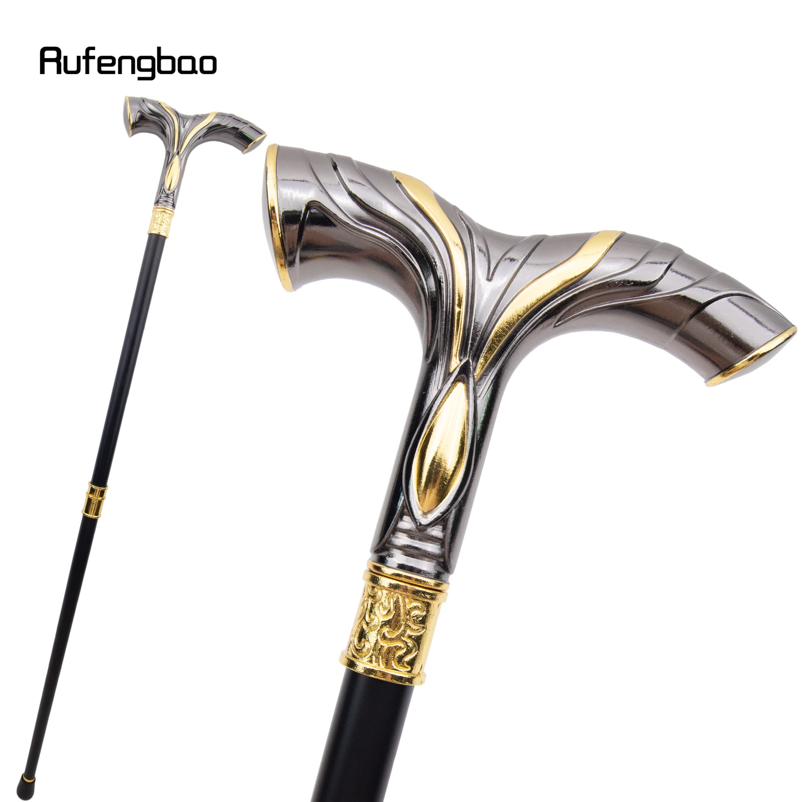 Elegante Crosier Knob Walking Stick, Linhas fluidas, Cosplay Walking Stick, Decoração de Festa, Moda de Luxo, Dourado e Preto, 92cm