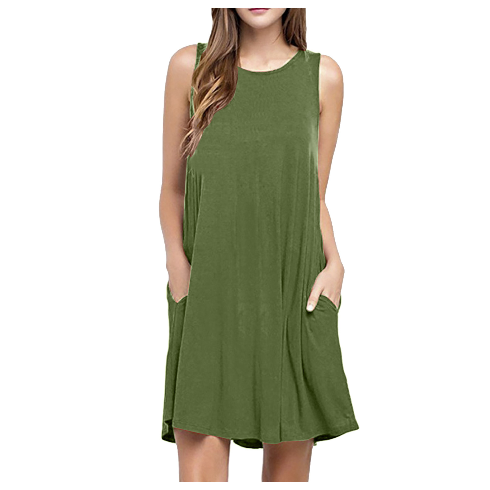 Robe de soirée plissée pour femmes, tenue de plage décontractée, couleur unie, poches au-dessus du genou