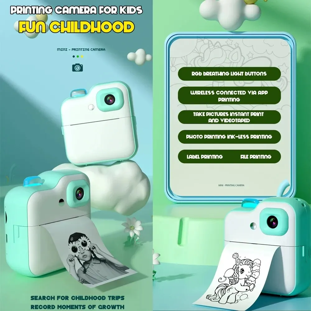 Q6 Instant Printing Camera for Kids Wireless Digital Camera Printing Bluetooth Camera Inkless Photo Lable Print Children Gifts