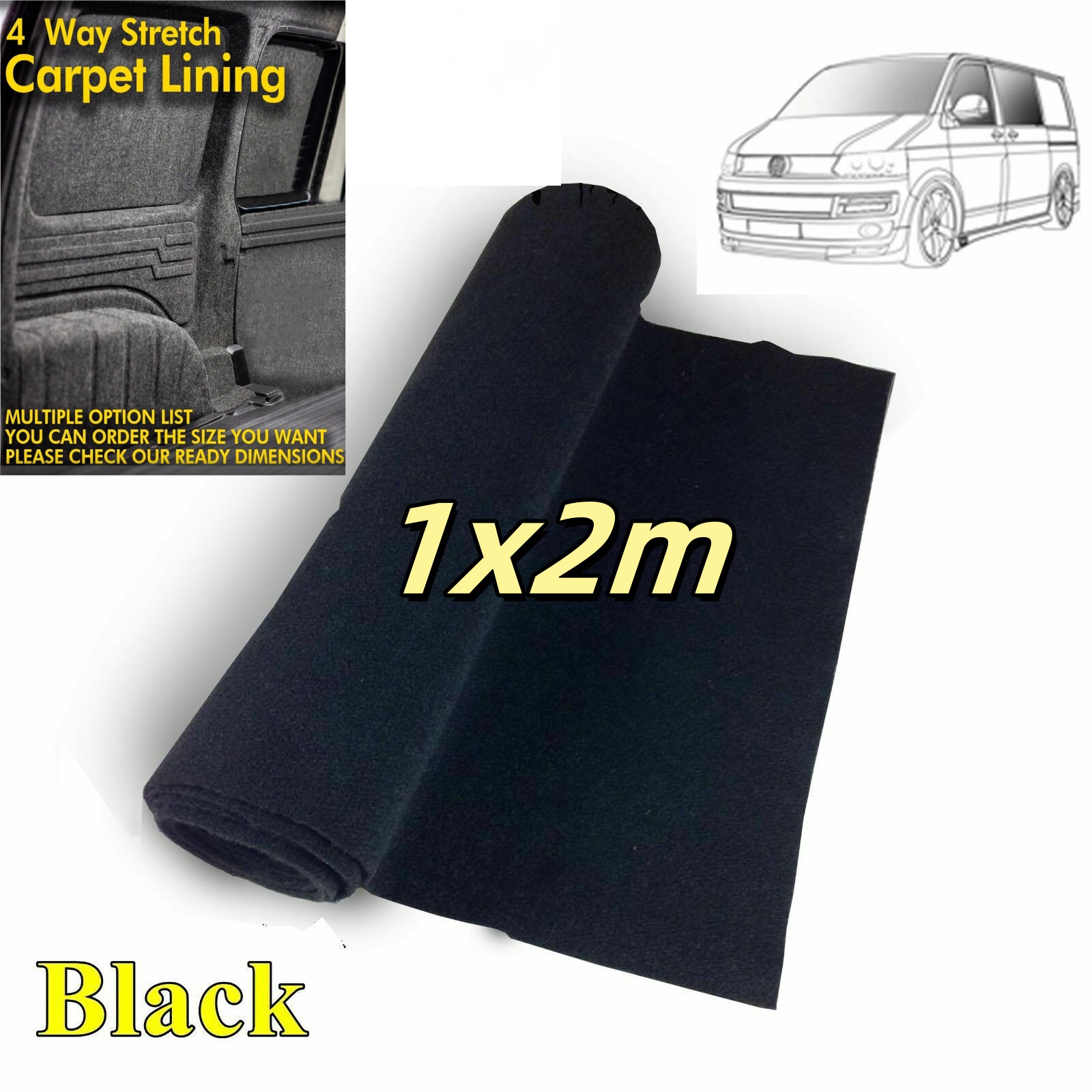 1x2 м ковер с подкладкой для кемпера и фургона, 4-сторонний эластичный VW T6 5 Transporter Caddy Transit Trimfix, ткань, устойчивый к высоким температурам войлок