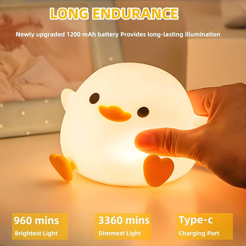 Luz nocturna DoDo Duck, lámpara de pato linda, luz nocturna regulable recargable, lámpara de noche LED de silicona para guardería sensible al tacto