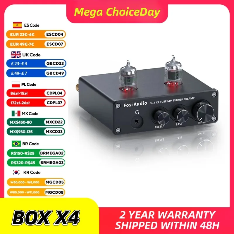 Preamplificador de Audio Fosi para tocadiscos, preamplificador de fonógrafo con amplificador de tubo de vacío de 5725W, caja HiFi X4