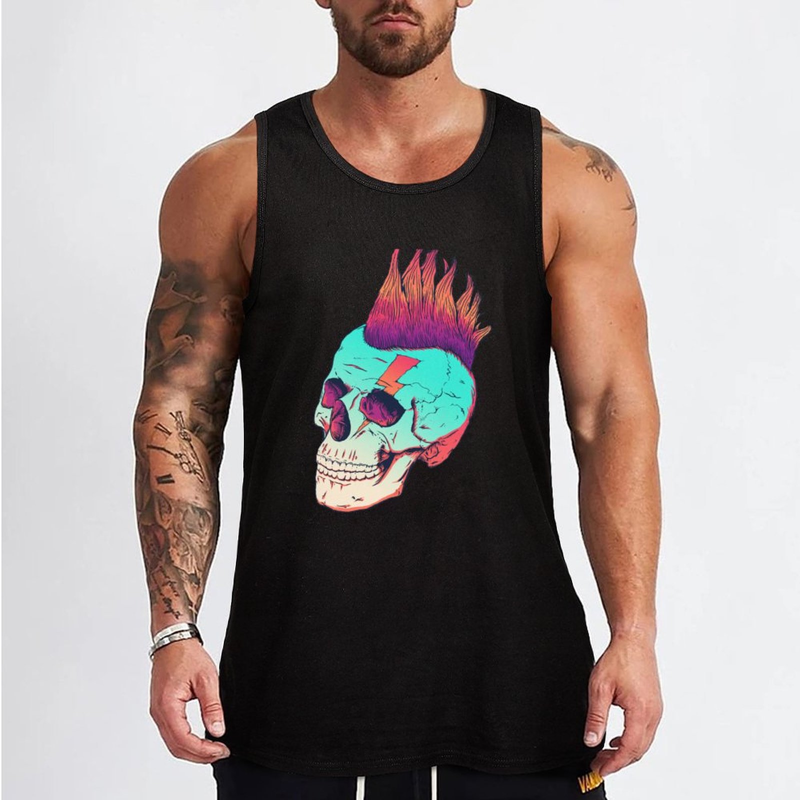 Skullpunkdue Tank Top Gym T-shirt untuk pria rompi latihan beban