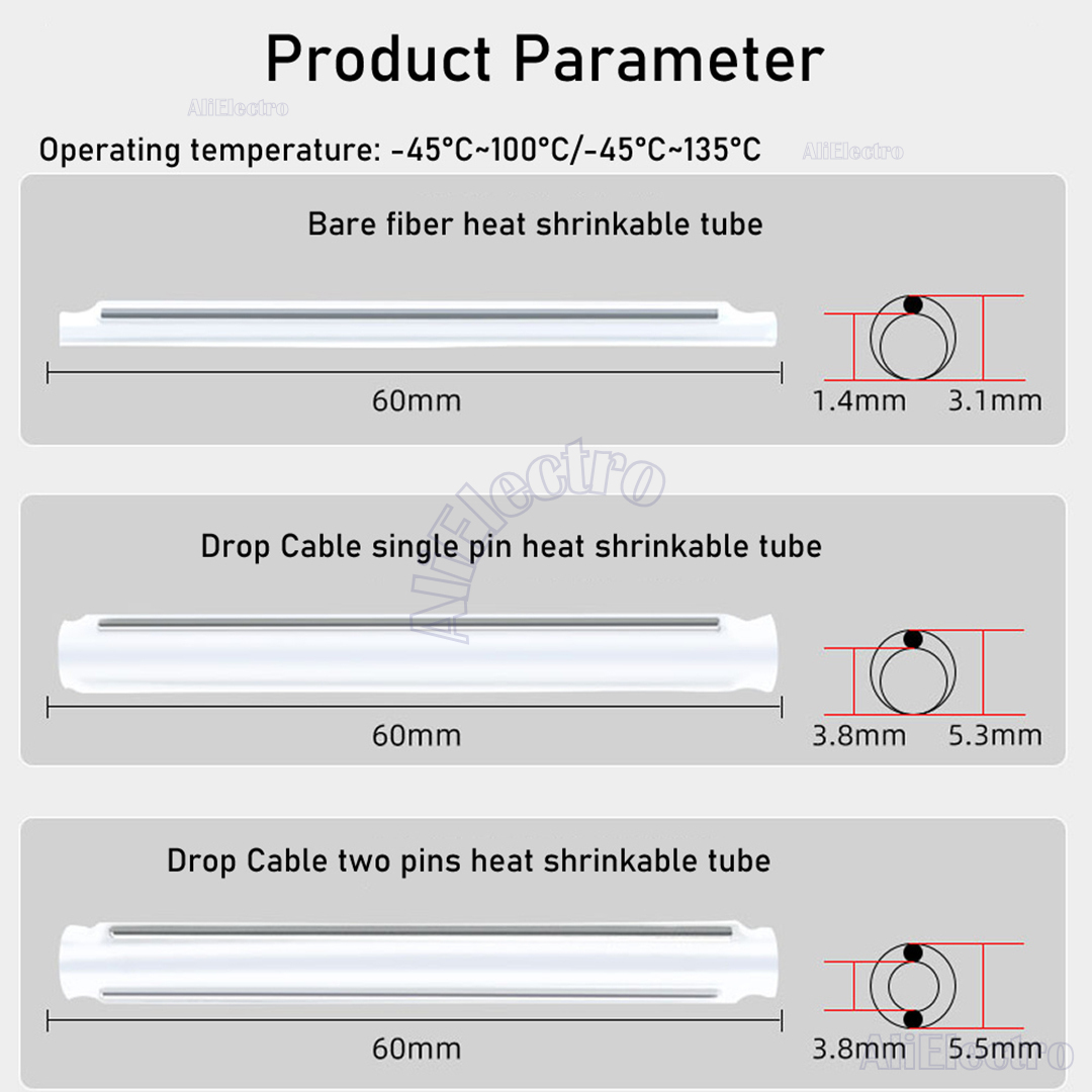 Tubo termorretráctil de 40mm, 45mm, 60mm, 1pin, 2 pines, Protector de empalme de fibra óptica suave, Tubo Protector de Cable termorretráctil