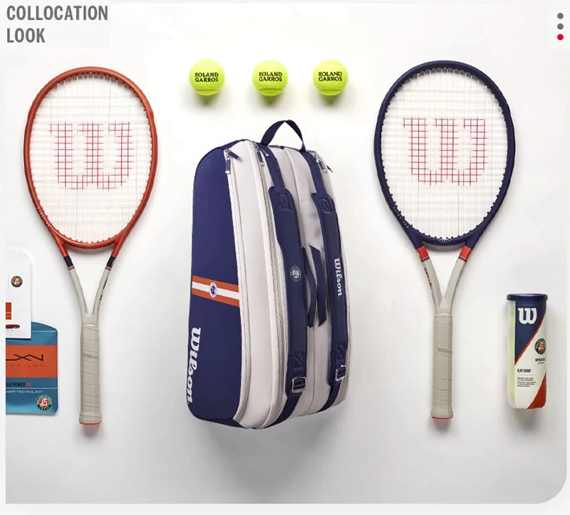 Wilson Roland Garros 9-Pack กระเป๋าเทนนิส 3 ช่อง French Open Super Tournament กระเป๋าไม้เทนนิสขนาดใหญ่พร้อมฉนวนกันความร้อน