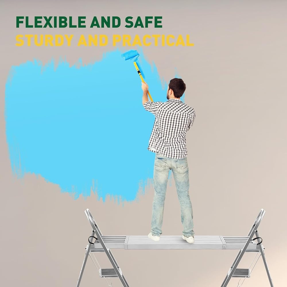 Aluminum Telescoping Work Platform Ladder 6-9FT Adjustable Plank 440lbs Capacity Anti-Slip Lightweight Scaffolding Tool