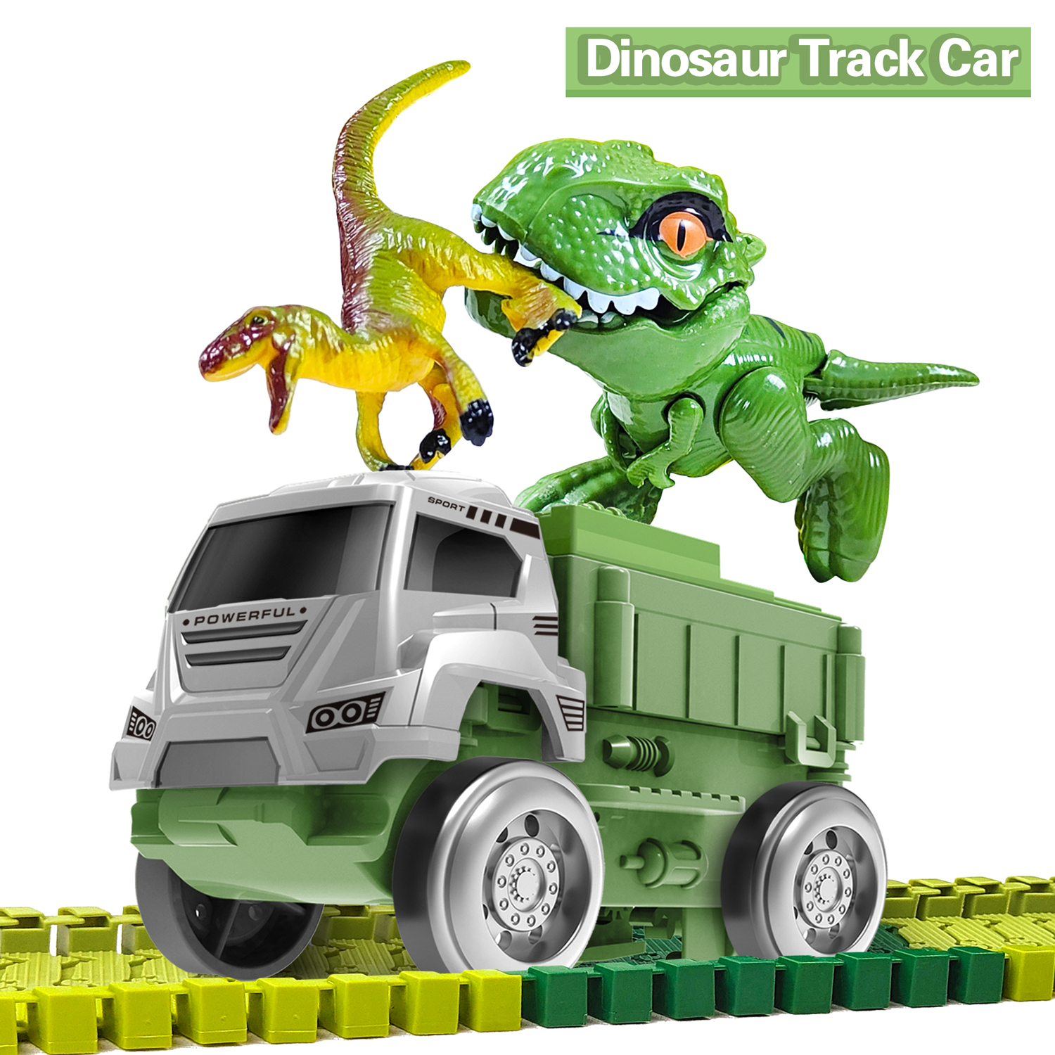 Coche de pista de dinosaurio de carreras mágicas, vehículo de juguete, luz LED, electrónica, pistas de coche, piezas de coche de juguete para niños, regalo de cumpleaños