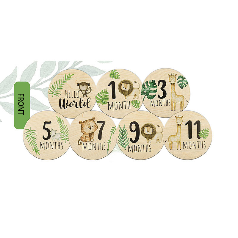 10X10 CM 7 stks mijlpalen maandelijkse cartoon dier 2 zijdig leuke Groei Aandenken Baby's Reis Mijlpaal