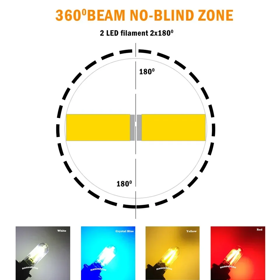 2x clássico w5w led t10 filamento cob vidro lâmpada do carro de alta qualidade automóveis leitura cúpula lâmpada drl estilo do carro 12v