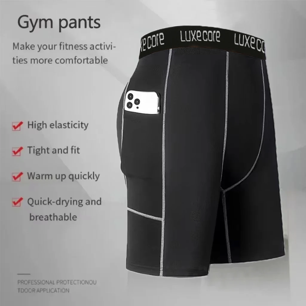 High Performance Men's Compression Shorts With Pocket - Quick Dry Breathable Stretchy Base Layer For Sports Gym