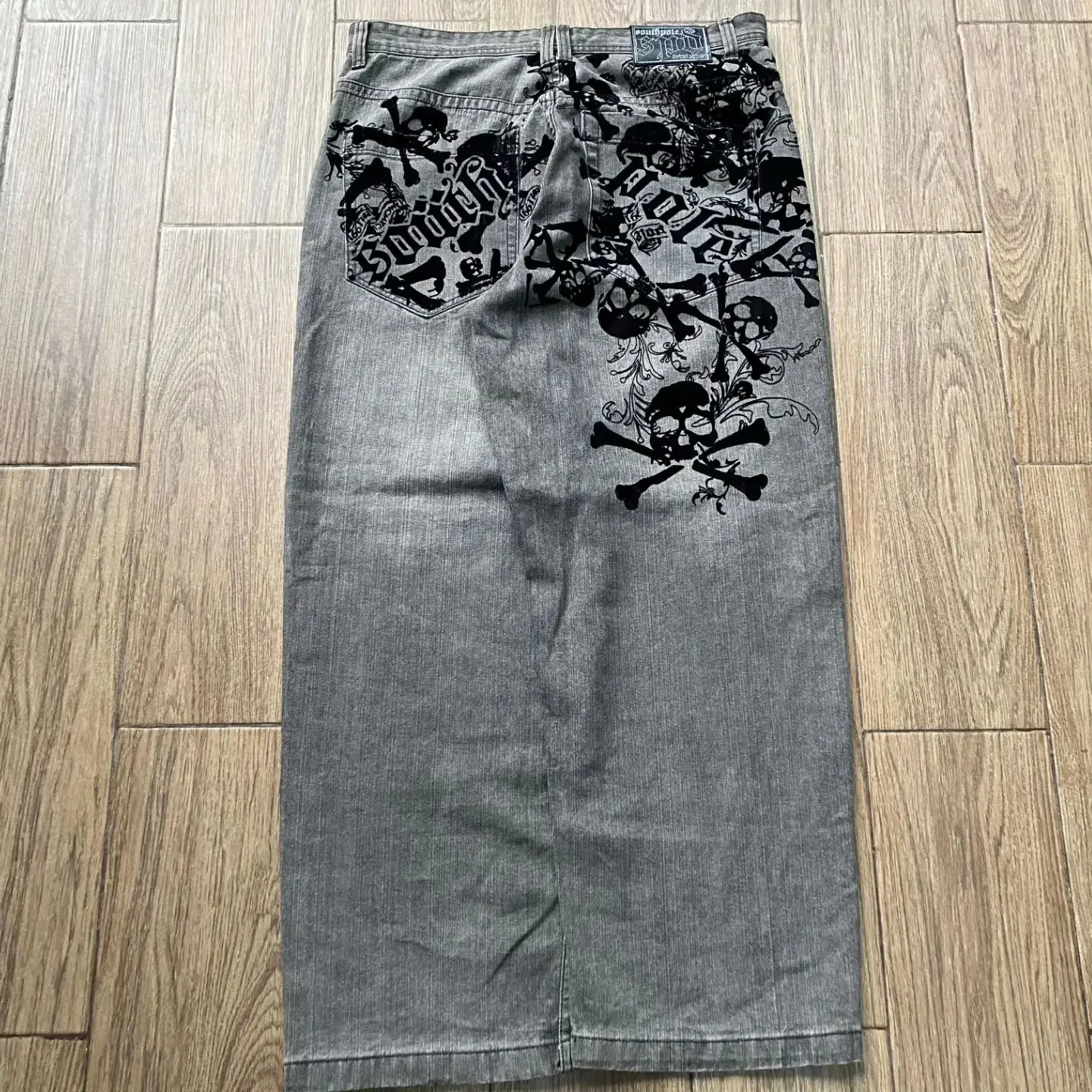 Retro Southpole Jeans Schädel Wasserzeichen Lose Jeans Herren und Damen Y2K Harajuku Gothic Hip Hop Skateboard Hosen Street Wear