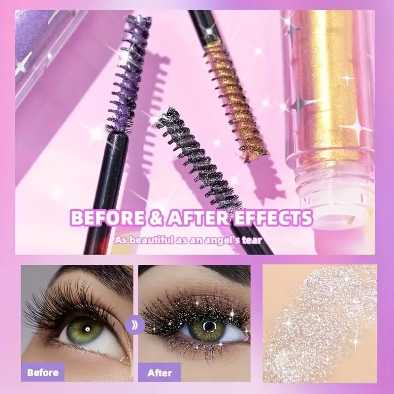 Rímel ondulado com brilho de diamante à prova d'água - efeito de neve com brilho, maquiagem para os olhos à prova de manchas para todos os tipos de pele, cosméticos femininos