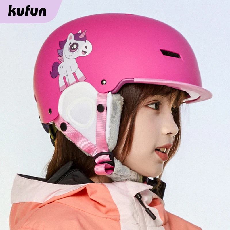 KUFUN スキーヘルメットスノースポーツスノーボードスキースケートボードスケートかわいい動物女性男性大人子供冬の安全子供