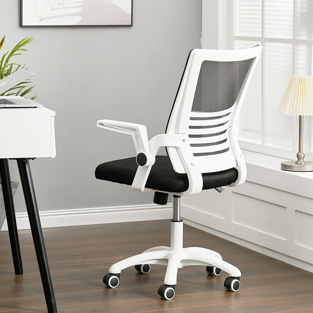 Haodirect Mesh Swivel Office Chair Computer Ergonomic Chair White Armrests Height Adjustable With Pulleys