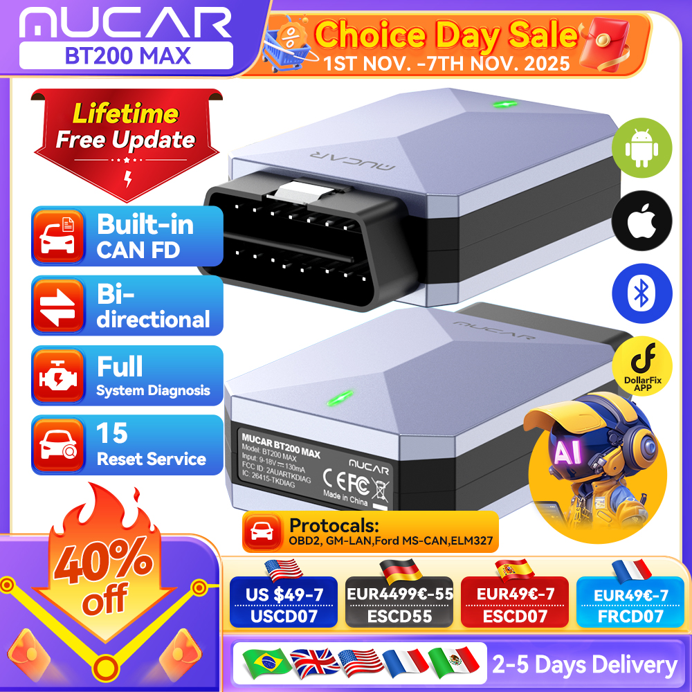 MUCAR BT200 Max OBD2 Сканер CAN FD, двунаправленное управление, инструмент диагностики всей системы 15, сброс для всех автомобилей, бесплатное обновление