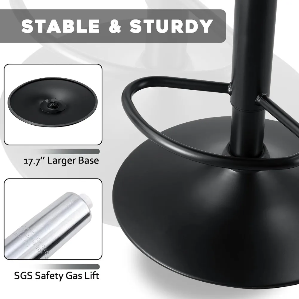 Bar Stools Set of 4, Adjustable Counter Height Leather Bar Stools with Back, Modern Swivel Armless Bar Chair for Kitchen Island