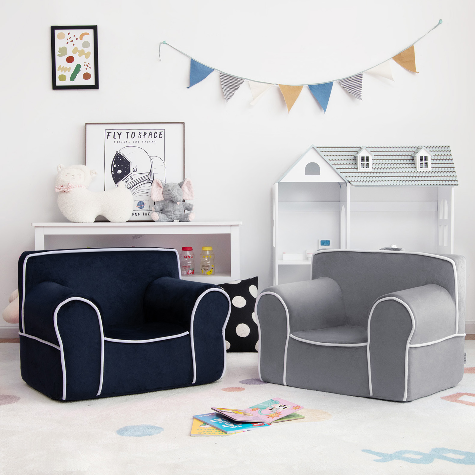 Kids Sofa Toddler Foam Filled Armchair w/ Velvet Fabric Baby Gift Navy Blue
