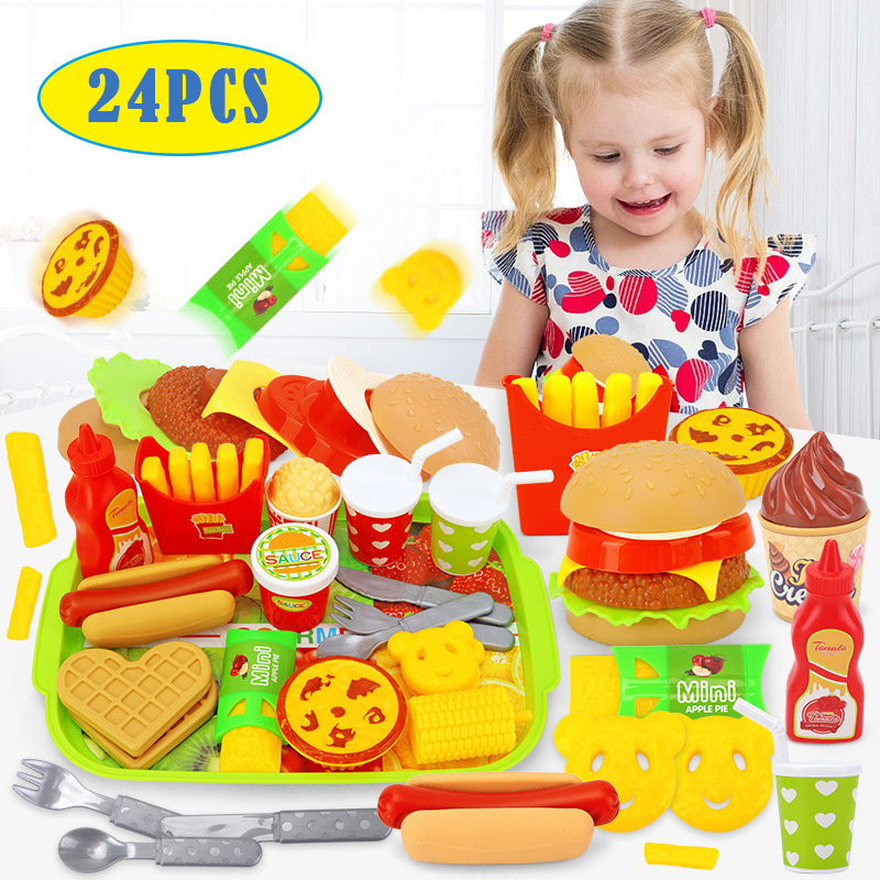 Simulation Hamburger Spielzeug für Kinder Pretend Spielen Kochen Chips Pizza Westlichen Lebensmittel Küche Kochen Gerichte Spielzeug Set Mädchen Bildung