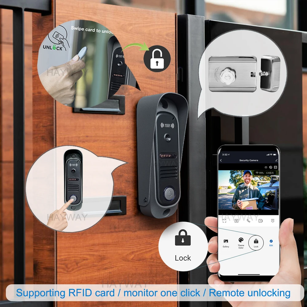 Wireless Wifi TUYA Video Intercom System, 1080P Doorphone Doorbell, 7 Inch IPS Touch Screen, ID card unlocking, motion detection